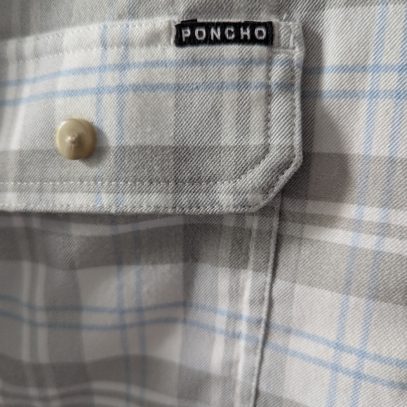 Poncho Men's Regular Fit Magnetic Pockets Flannel Shirt Size XL White/Gray/Blue - Picture 7 of 12